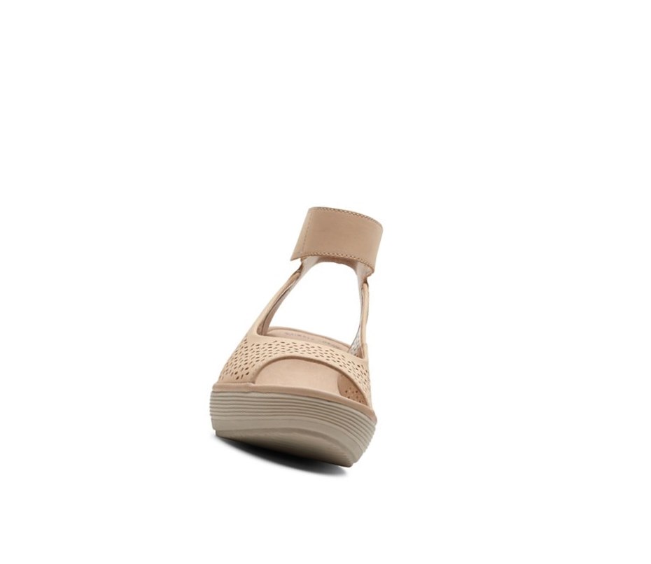 Sandales Compensées Clarks Reedly Jump Textile Femme Beige | QASU92734