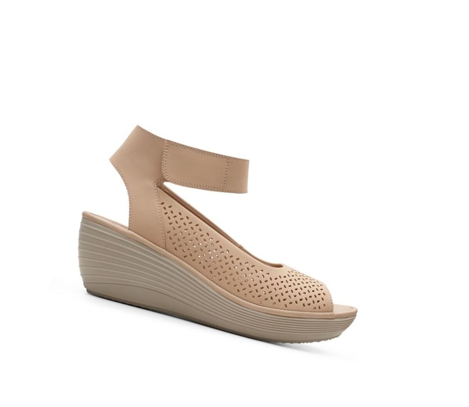 Sandales Compensées Clarks Reedly Jump Textile Femme Beige | QASU92734