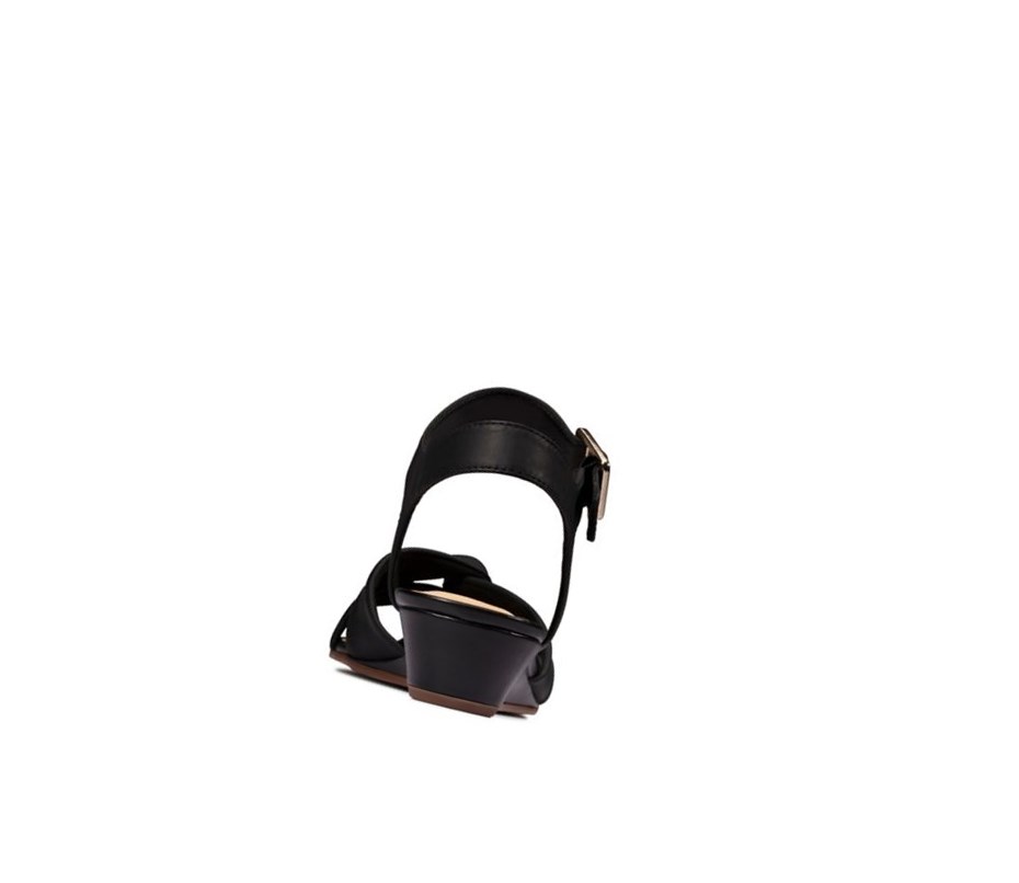 Sandales Compensées Clarks Sense Brides Cuir Femme Noir | XOHP30247