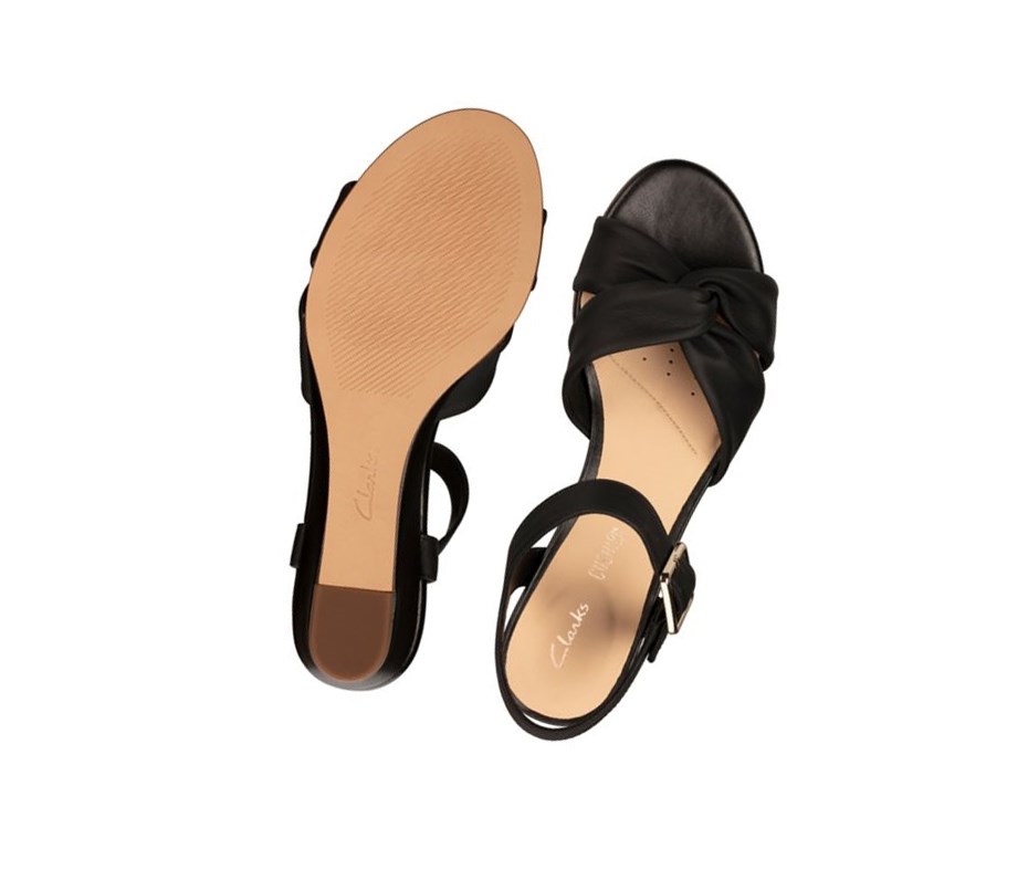 Sandales Compensées Clarks Sense Brides Cuir Femme Noir | XOHP30247