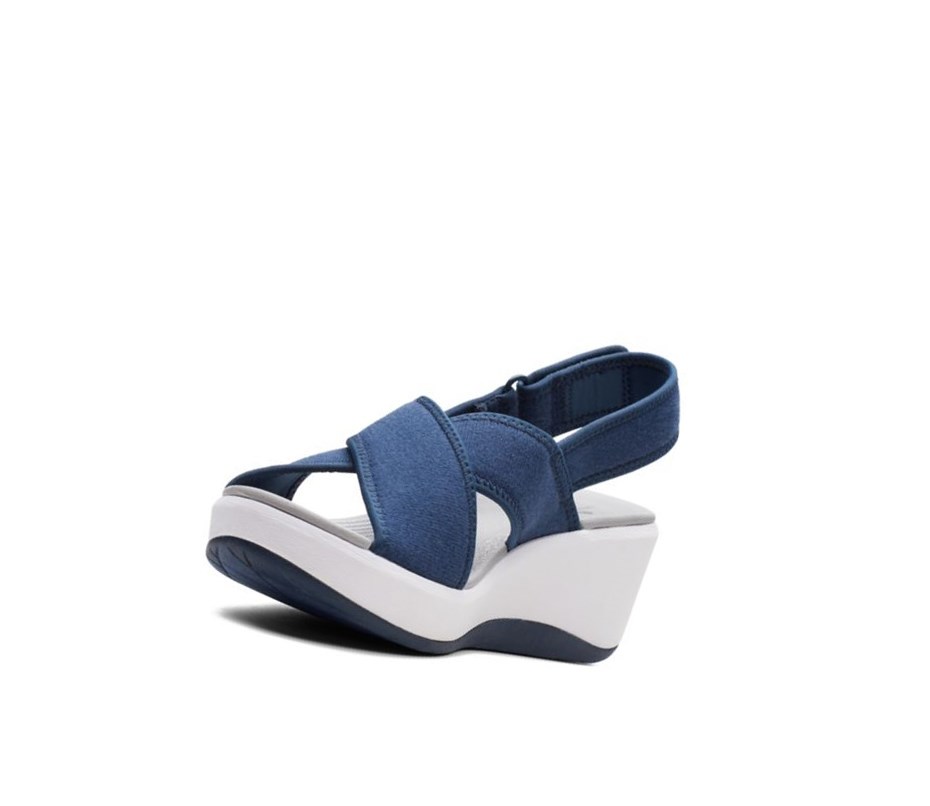 Sandales Compensées Clarks Step Cali Cove Textile Femme Bleu Marine | OKSV17923