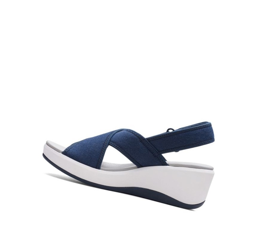 Sandales Compensées Clarks Step Cali Cove Textile Femme Bleu Marine | OKSV17923