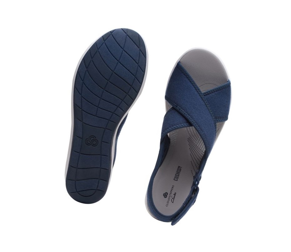 Sandales Compensées Clarks Step Cali Cove Textile Femme Bleu Marine | OKSV17923