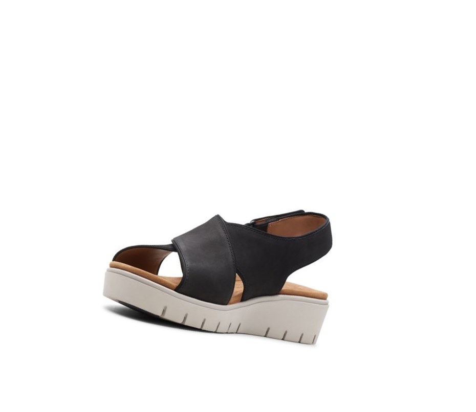 Sandales Compensées Clarks Un Karely Sun Nubuck Daim Femme Noir | EJVY65384