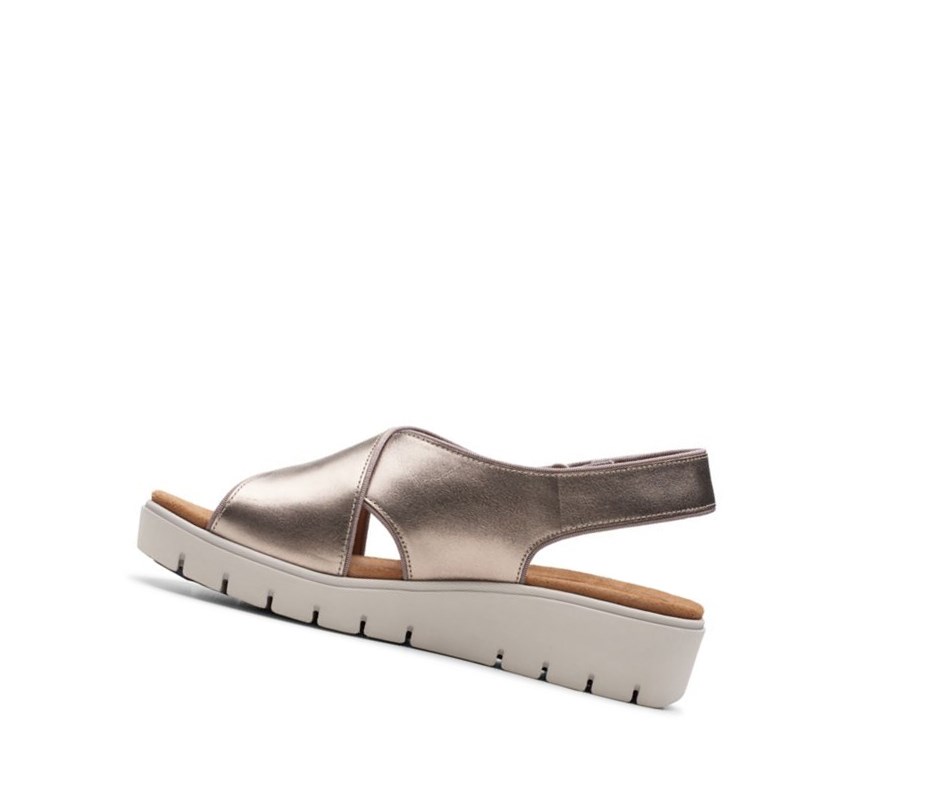 Sandales Compensées Clarks Un Karely Sun Cuir Femme Doré Metal | EPQG09281