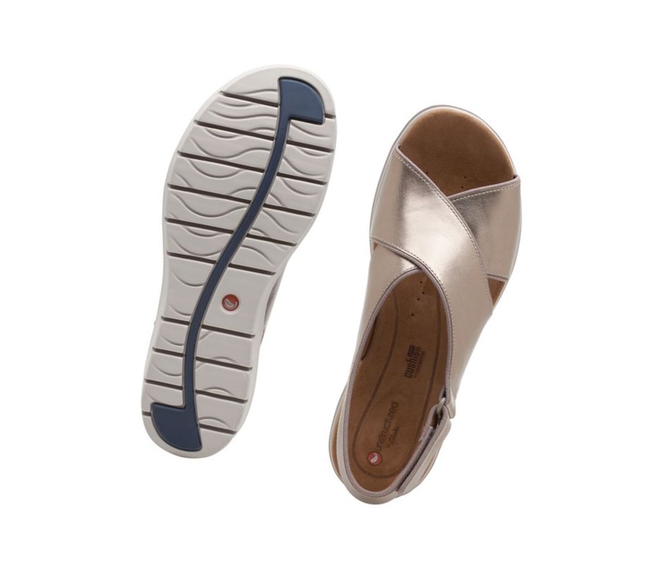 Sandales Compensées Clarks Un Karely Sun Cuir Femme Doré Metal | EPQG09281