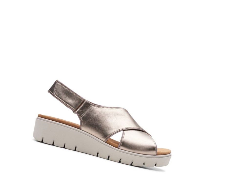 Sandales Compensées Clarks Un Karely Sun Cuir Femme Doré Metal | EPQG09281