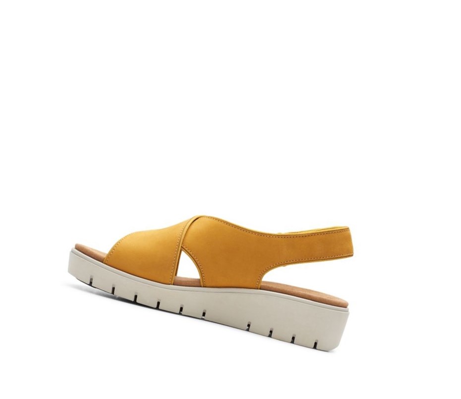 Sandales Compensées Clarks Un Karely Sun Nubuck Daim Femme Jaune | HGCD41582