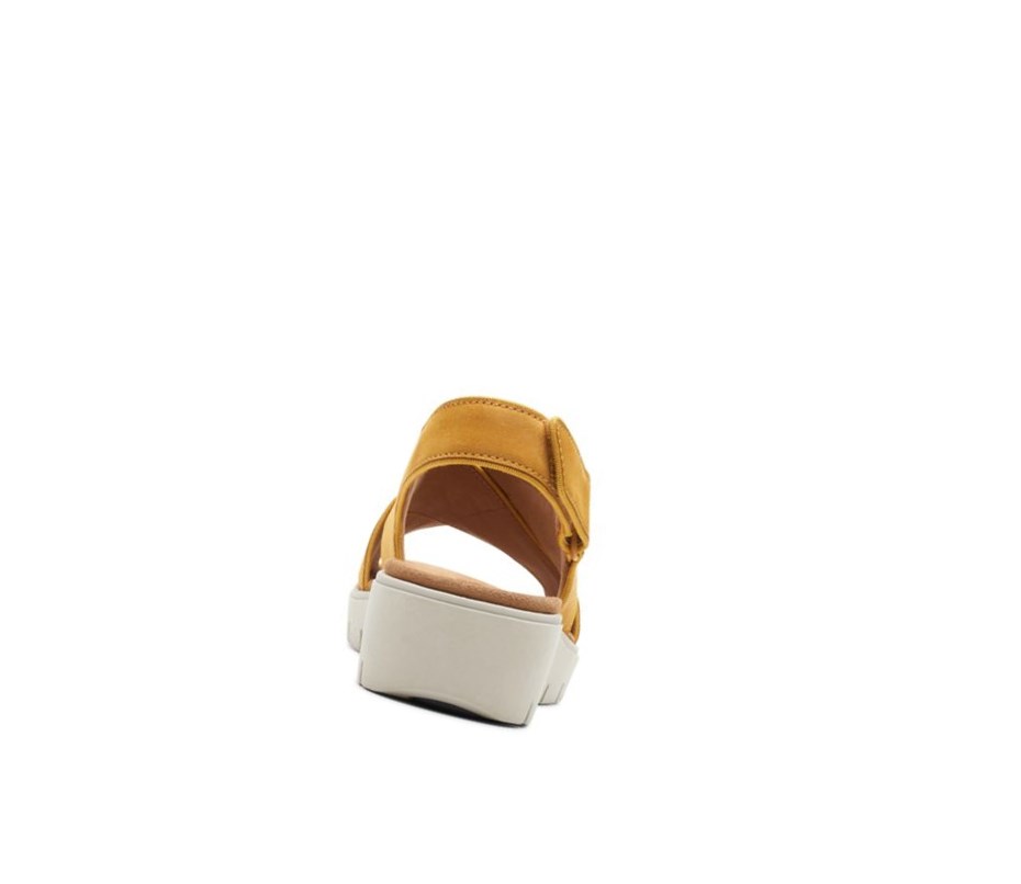 Sandales Compensées Clarks Un Karely Sun Nubuck Daim Femme Jaune | HGCD41582