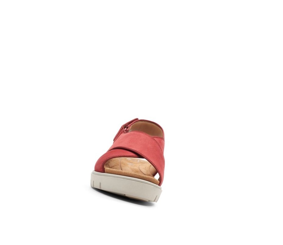 Sandales Compensées Clarks Un Karely Sun Nubuck Daim Femme Rouge | NMAF58261