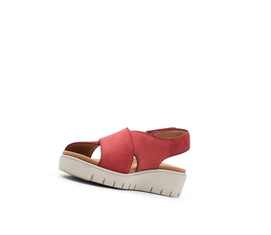 Sandales Compensées Clarks Un Karely Sun Nubuck Daim Femme Rouge | NMAF58261