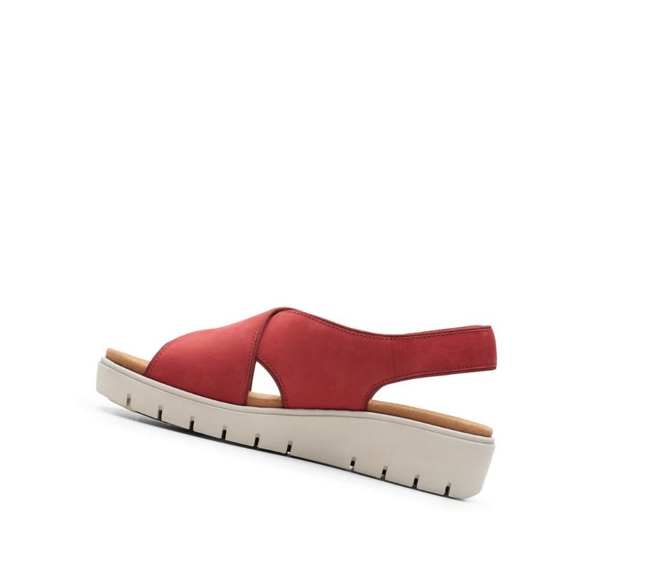 Sandales Compensées Clarks Un Karely Sun Nubuck Daim Femme Rouge | NMAF58261