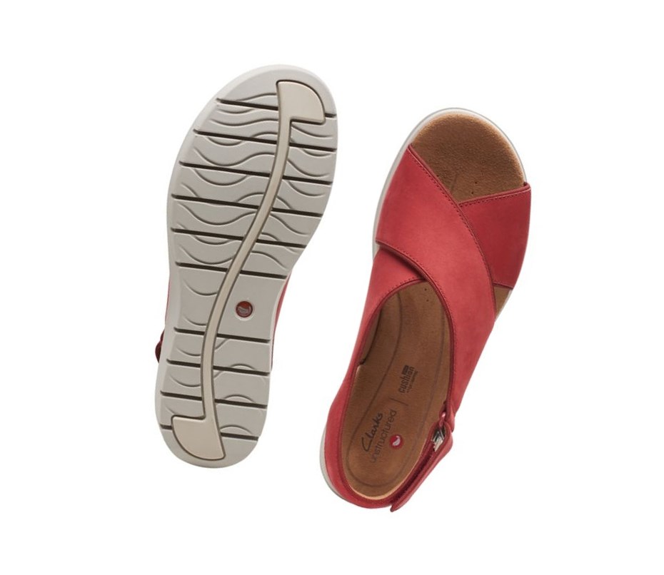 Sandales Compensées Clarks Un Karely Sun Nubuck Daim Femme Rouge | NMAF58261