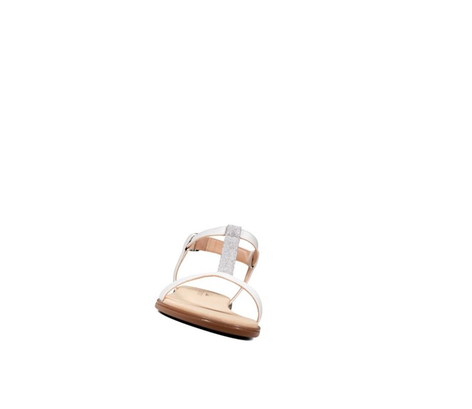 Sandales Plates Clarks Bay Rosa T-bar Textile Femme Blanche | QIZK51724