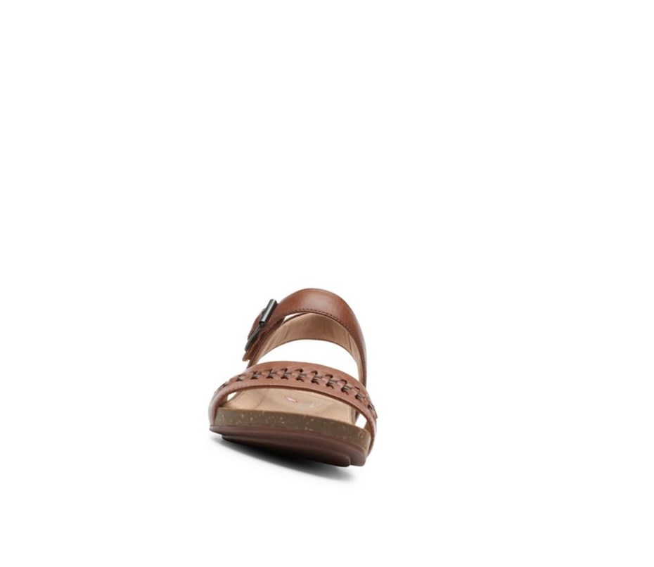 Sandales Plates Clarks Un Perri Way Cuir Femme Marron Foncé | EXOR09273