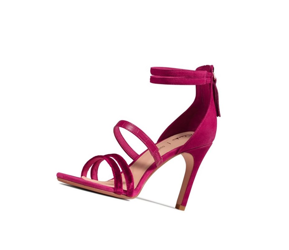 Sandales à Talons Clarks Curtain Brides Cuir Femme Fushia | HRTI52089