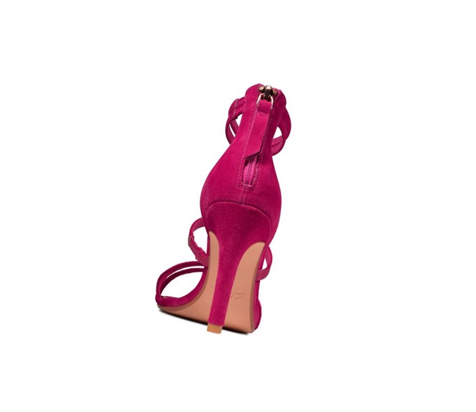 Sandales à Talons Clarks Curtain Brides Cuir Femme Fushia | HRTI52089