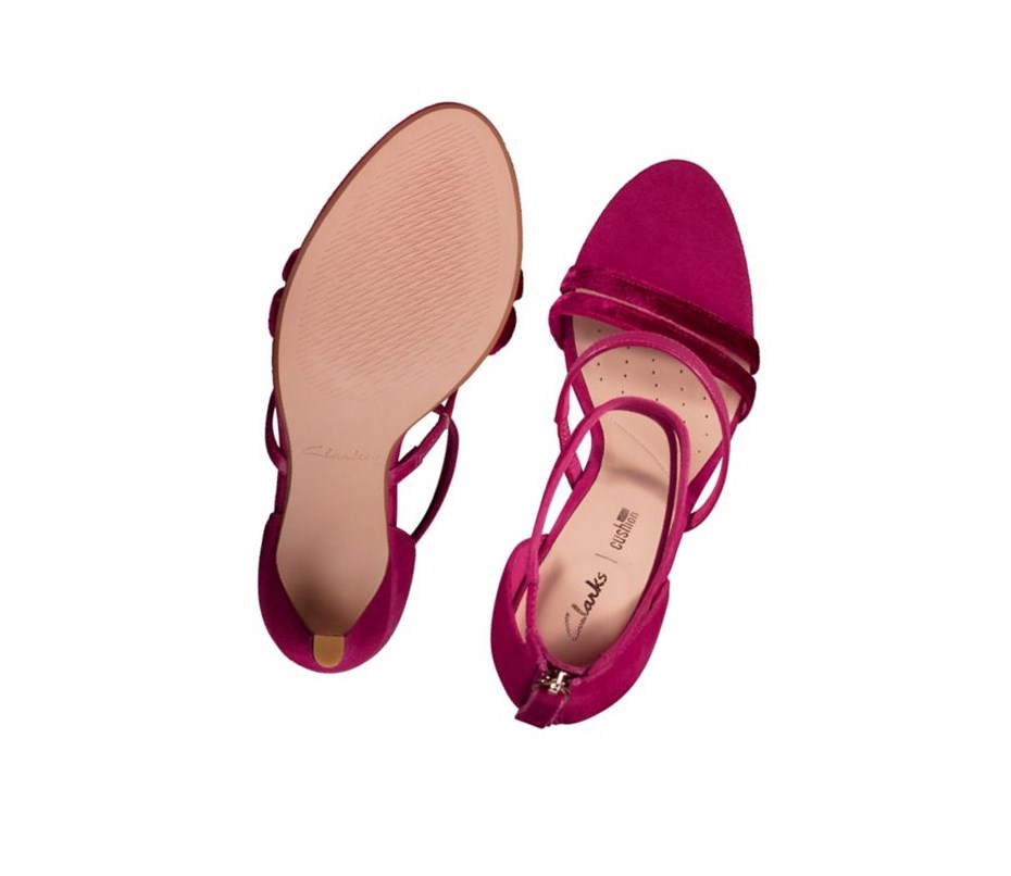 Sandales à Talons Clarks Curtain Brides Cuir Femme Fushia | HRTI52089