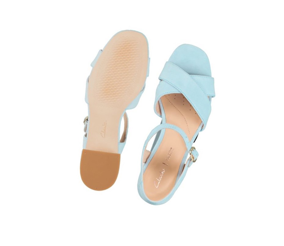 Sandales à Talons Clarks Sheer 35 Brides Daim Femme Bleu Clair | JGQN36087