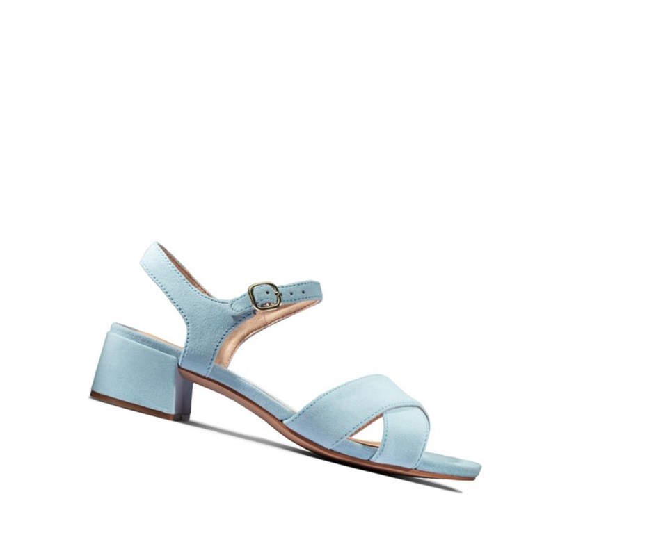 Sandales à Talons Clarks Sheer 35 Brides Daim Femme Bleu Clair | JGQN36087