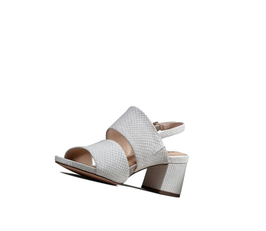 Sandales à Talons Clarks Sheer 55 Brides Cuir Femme Blanche Serpent | CPZV98651