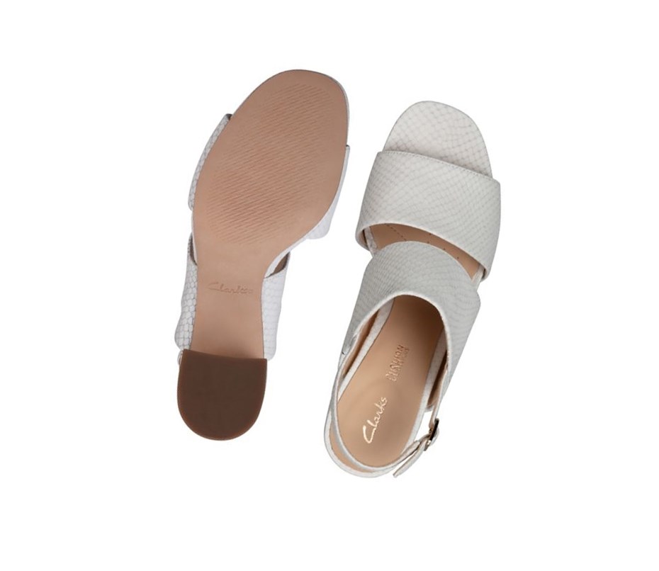 Sandales à Talons Clarks Sheer 55 Brides Cuir Femme Blanche Serpent | CPZV98651