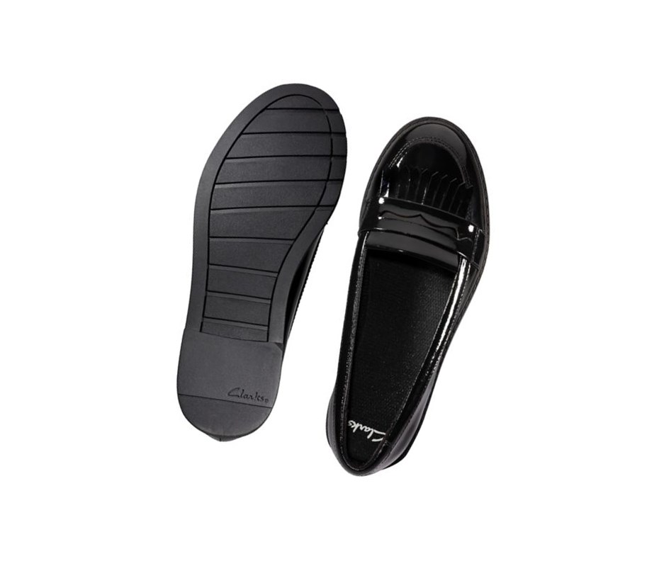 Slip On & Loafers Clarks Scala Bright Vernis Cuir Fille Noir | LUOD42580