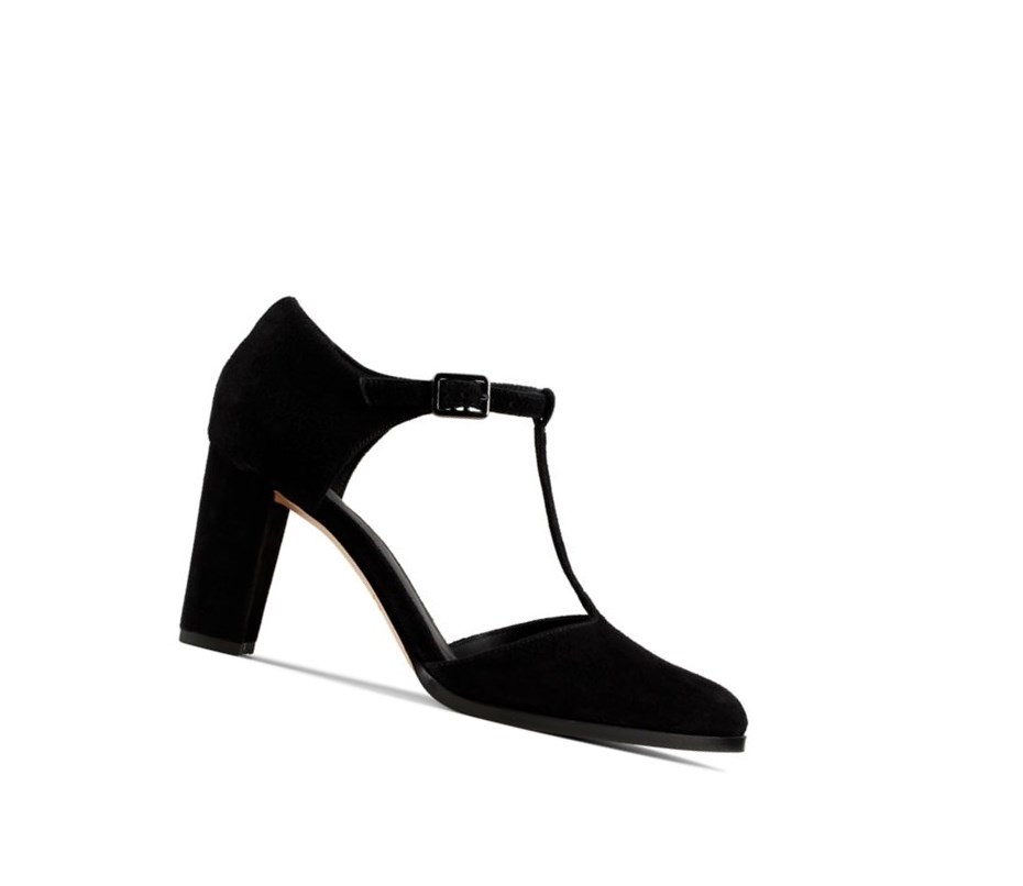 Talons Clarks Kaylin 85 T Bar Daim Femme Noir | TGJK25407