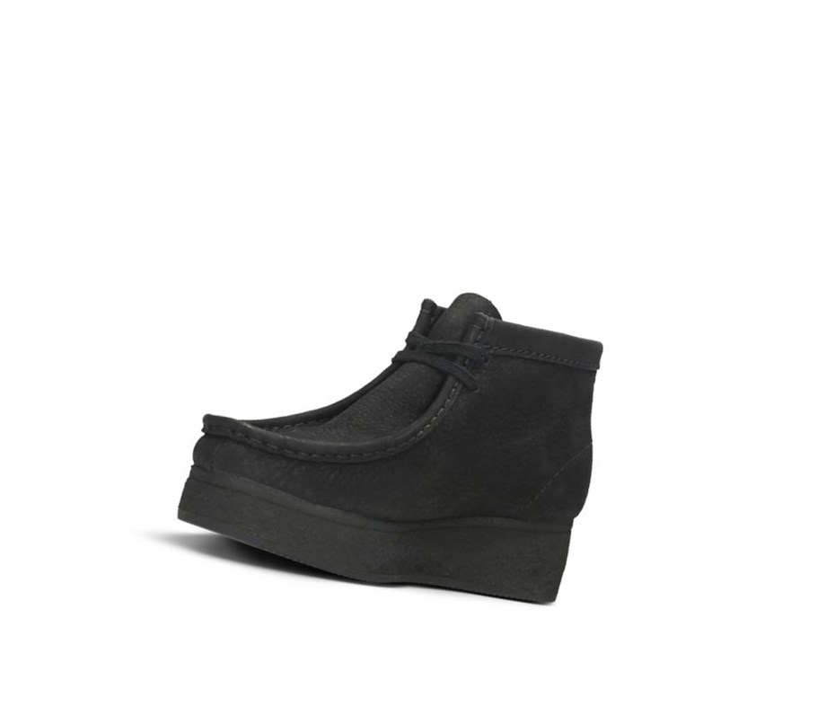 Wallabee Clarks Wedge Nubuck Cuir Femme Noir | JYSF32906