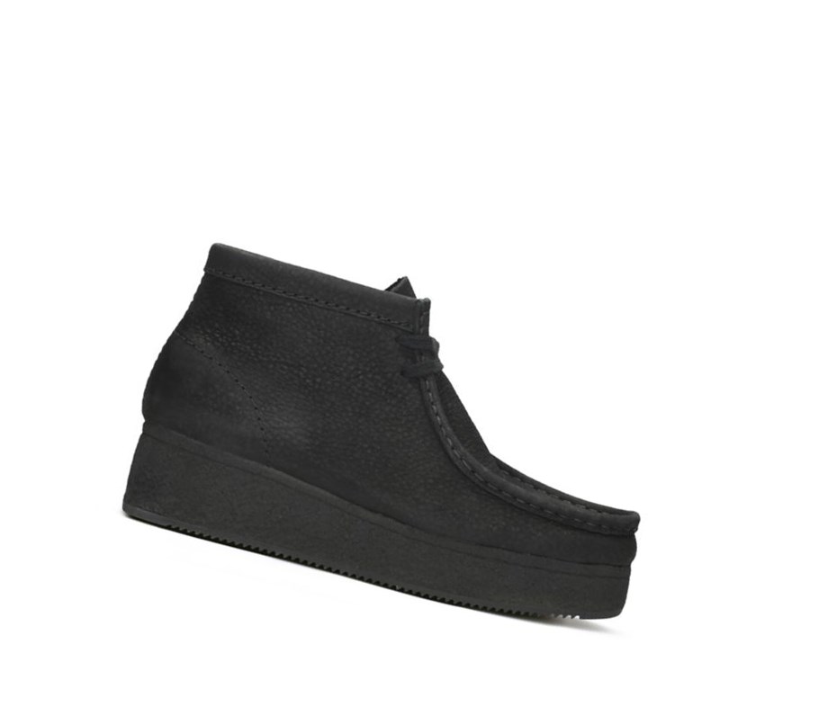 Wallabee Clarks Wedge Nubuck Cuir Femme Noir | JYSF32906